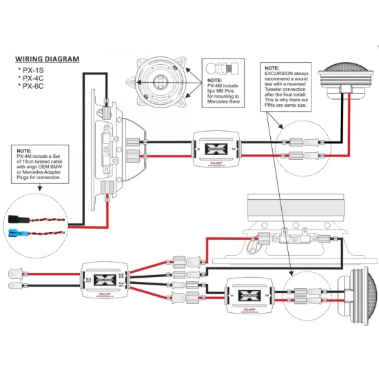 Excursion PX-1S  2 samochodowe głośniki wysokotonowe (tweetery) SQ, jedwabne kopułki 26mm - 4ohm, 100/200W, 94dB, 2.2-30kHz, zwrotnice HP, głębokość 2